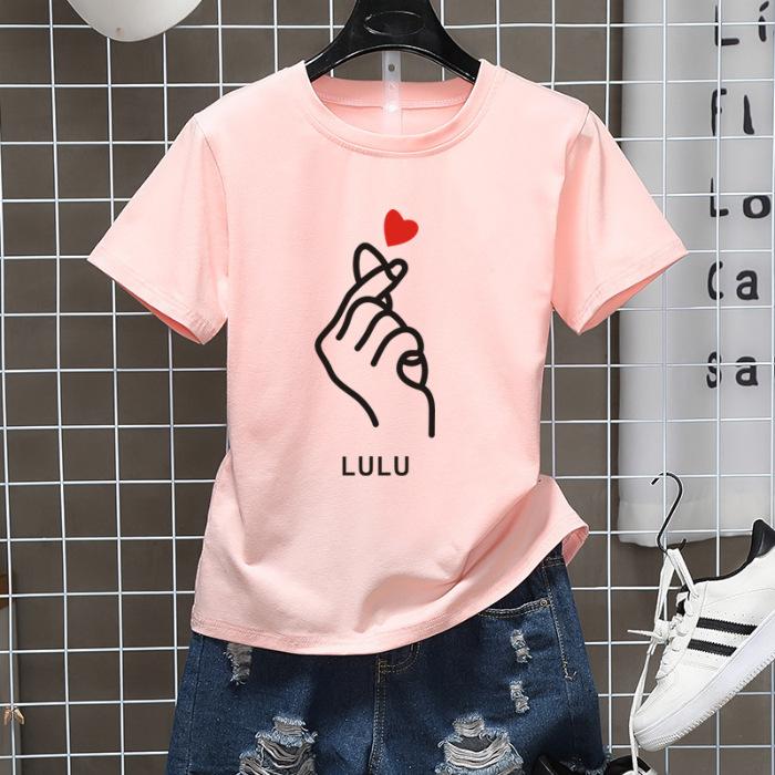 Casual cartoon new summer round neck short-sleeved women's T-shirt top loose couple student k874 #