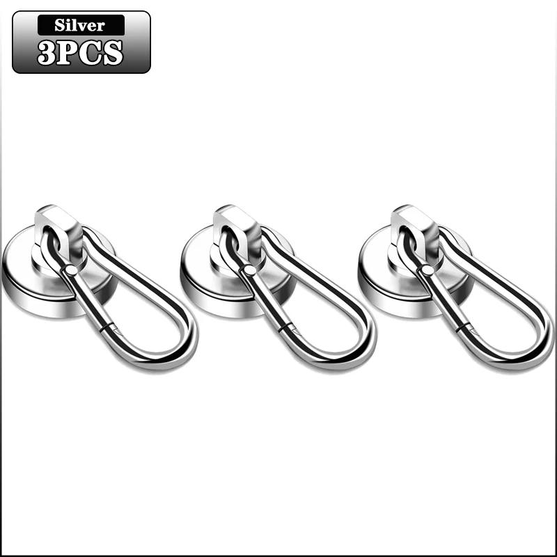 1-20PCS Strong Neodymium Magnetic Hooks Keychain Hooks 360°Rotating Carabiner Magnetic Ring Home Kitchen Bathroom Hanger