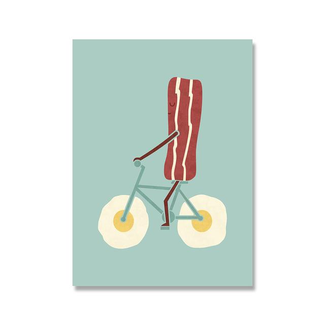 Nordic Cartoon Foods Fruits Wine Wall Art Prints Canvas Funny Eggs French Fries Posters Pictures Kitchen Kid Room Cuadros Decor