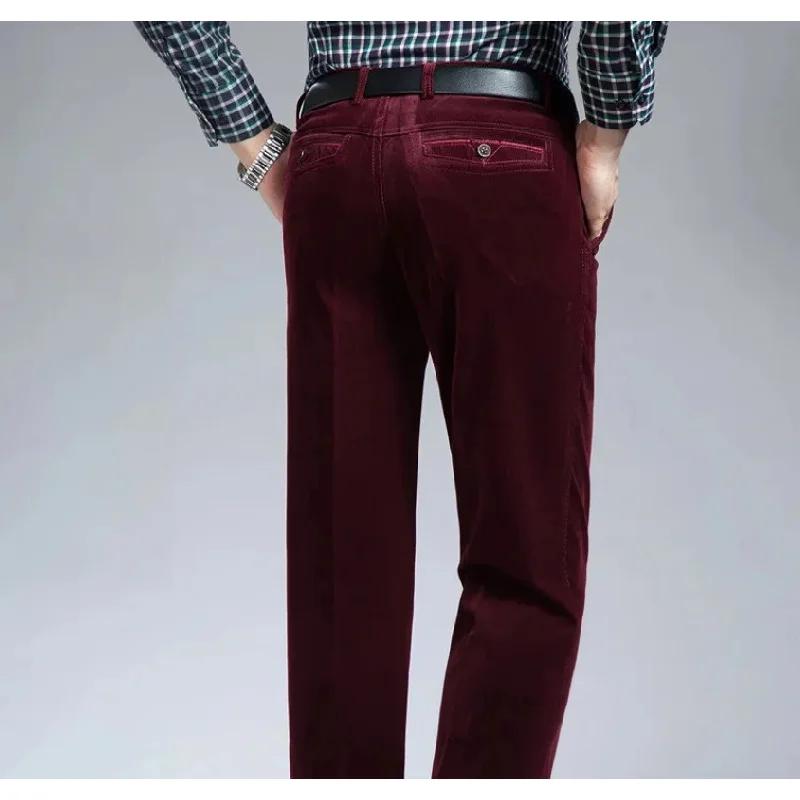 Autumn Padded Middle - Aged Men's Casual Trousers Striped Loose Pants for Men Corduroy Trousers