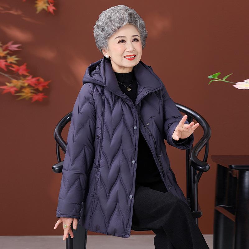 

Mid-Length Lightweight Down Jacket for Mature Women - Warm Hooded Coat for Winter 5XL (145-160 lbs)