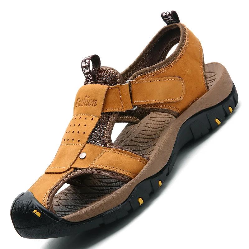 fashion Men's Shoes Summer Baotou Men's Sandals Top Layer Leather Outdoor Beach Shoes Baotou Beach Shoe Beach Shoes Outdoor Sandals