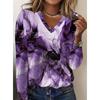 Vintage Women's T-Shirt Floral Graphic Plants Elegant Fashion Tee Long Sleeve T-shirts V-Neck Regular Tops Pullover Fall Winter