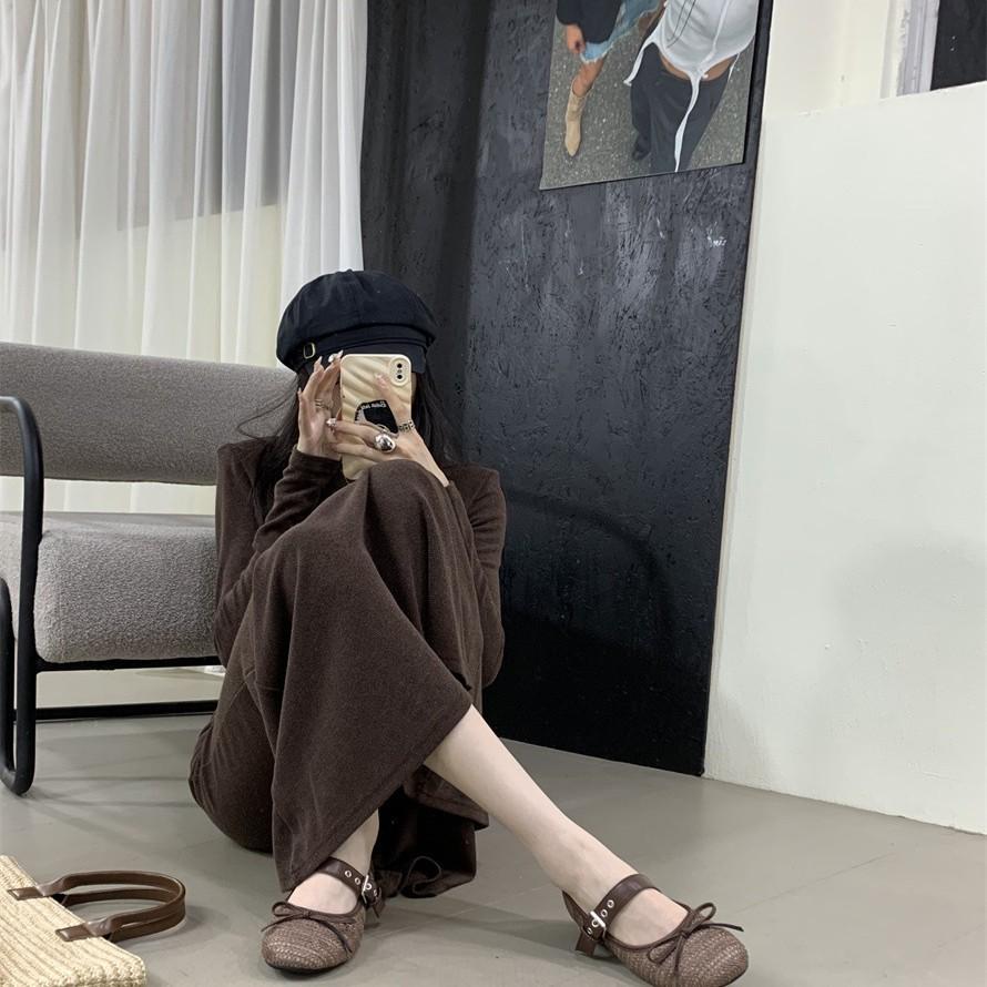 Su Yinyin Has the Same Bow Elastic Band Mary Jane Shoes Flat Soft Waxy Ballet Shoes Women's Single Shoes