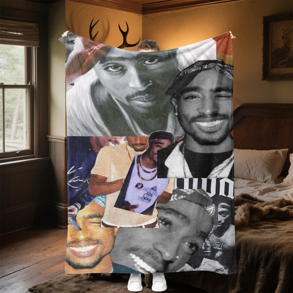 Tupac's  Plush Blanket Soft Comfortable All Seasons Perfect Gift Couch Office Nap Outdoor Travel Blanket