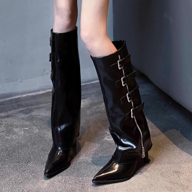 High Heels Women Knee High Boots Pointed Toe Designer Shoes Winter Luxury Dress Pumps 2025 New Sexy Chelsea Botas Mujer