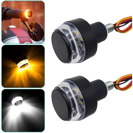 2 PCS Motorcycle Handle Bar End Light Dual Color Turn Signal Light Grip Plug Side Marker Lamp Direction Indicator Lights 12V Daytime Running Lights