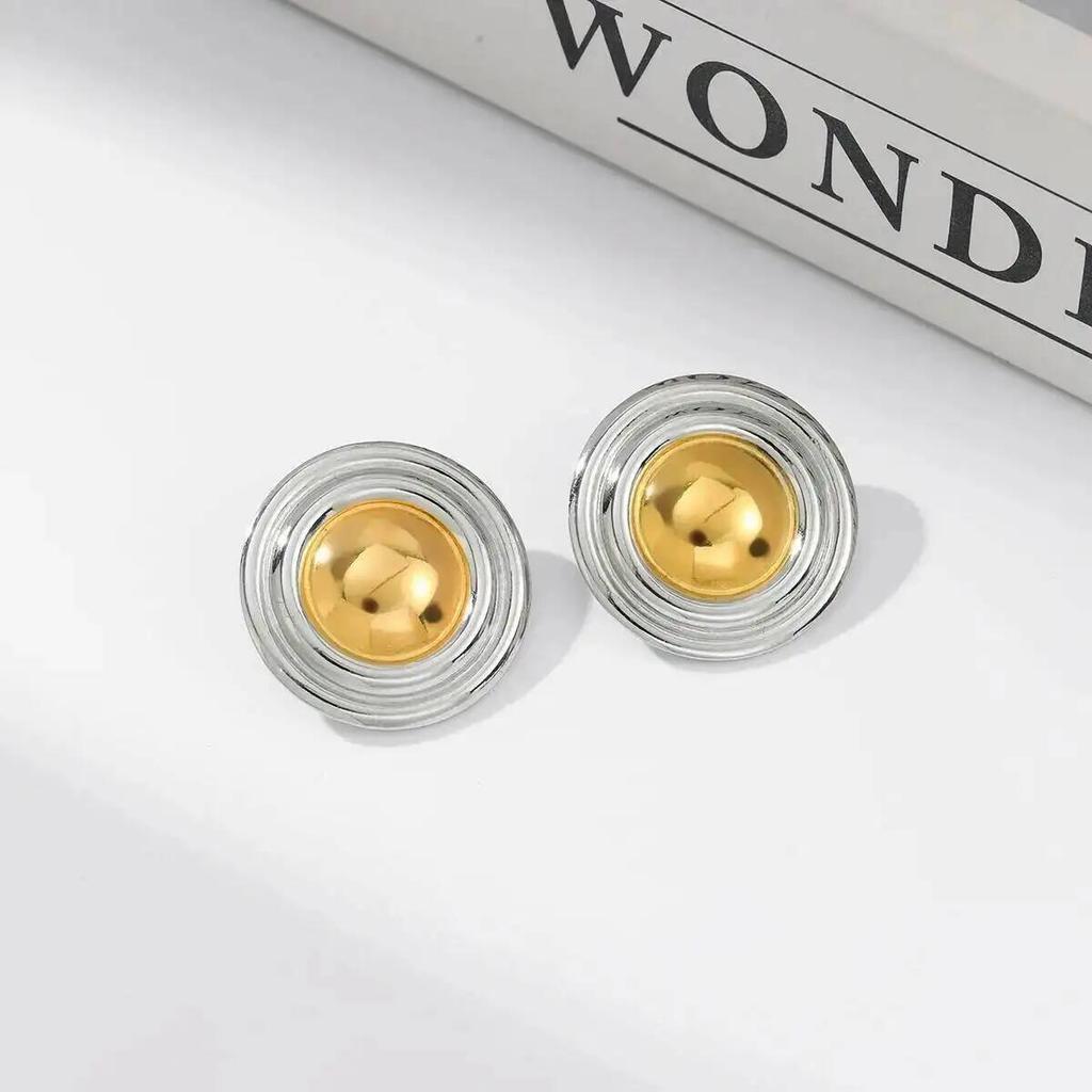 IngeSight.Z 2026 New Fashion Vintage Round Geometry Stud Earring Women Stainless Steel Gold Color Waterproof Jewelry Accessories