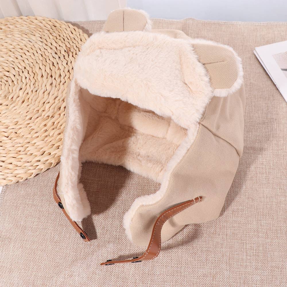 Plush Bear Ear Pilot Hat Winter Ear Protection Hat Outdoor Faux Fur Pilot Cap Unisex
