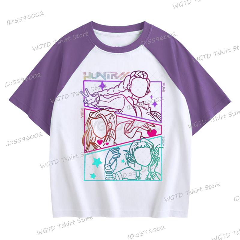 Popular children's clothing, movie prints, fashionable casual tops for young children, girls, boys, clothes, demon hunters, tigers, cartoon T-shirts