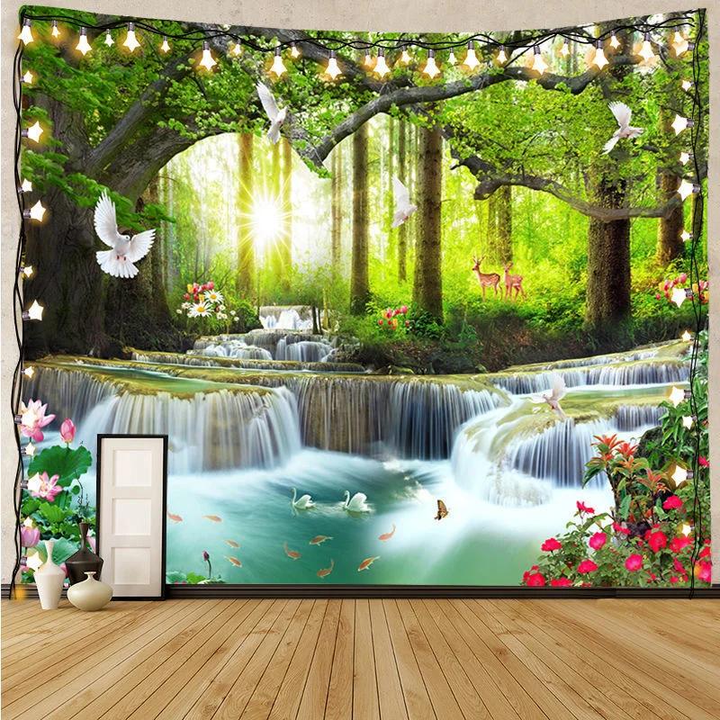 Garden Botanical Floral Tapestry Nature Scenery Tapestry Landscape Classroom Tapestries Wall Hanging for Living Room Dorm Office
