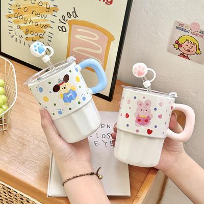 Regalo di Compleanno Tazza in Ceramica di Alto Valore con Coperchio Tazza Mug Coniglio Cartone Animato Coppia Tazza con Beccuccio Souvenir Pratico