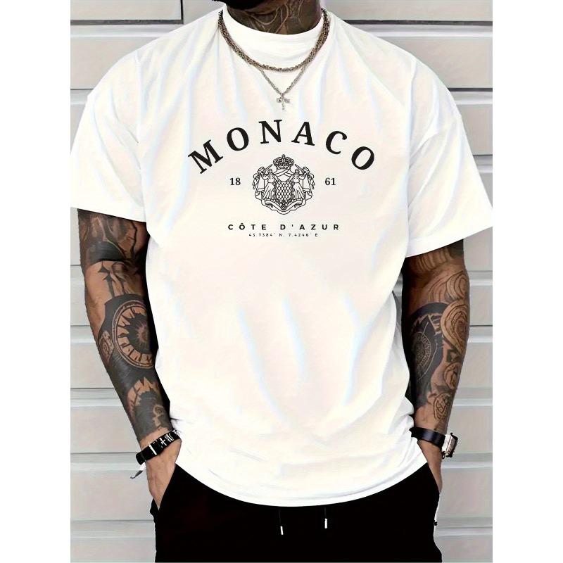 Men s Monaco Cote D Azur T-Shirt , Soft Short Sleeve Tee, Round Neck Top Suitable for Daily & Vacation Wear, Casual Comfortable Menswear S