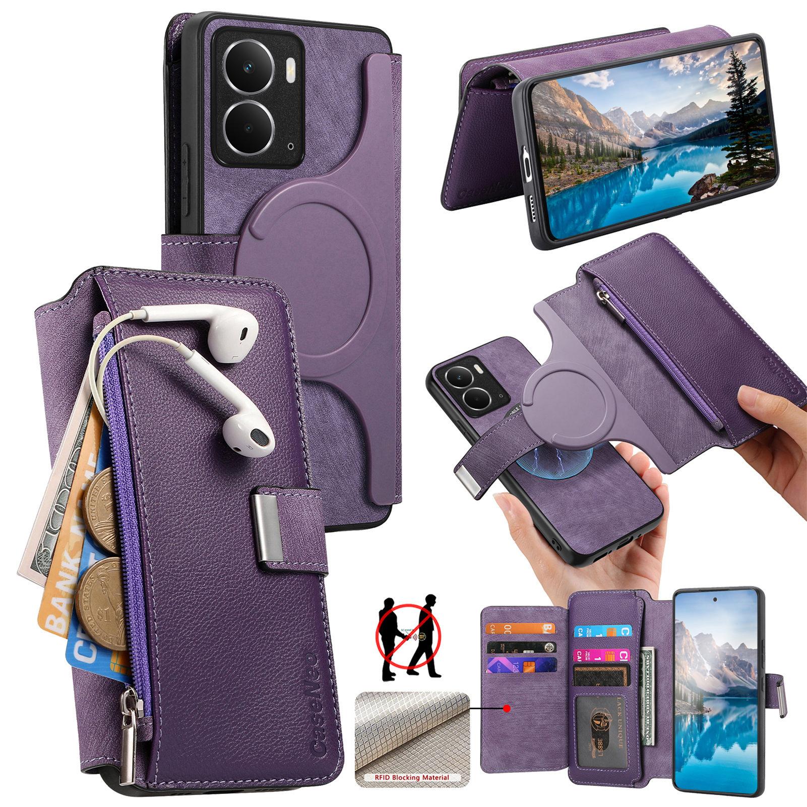 

For Realme 14 5G Case CASENEO MW-02 Detachable Magnetic Leather Flip Phone Cover Purple