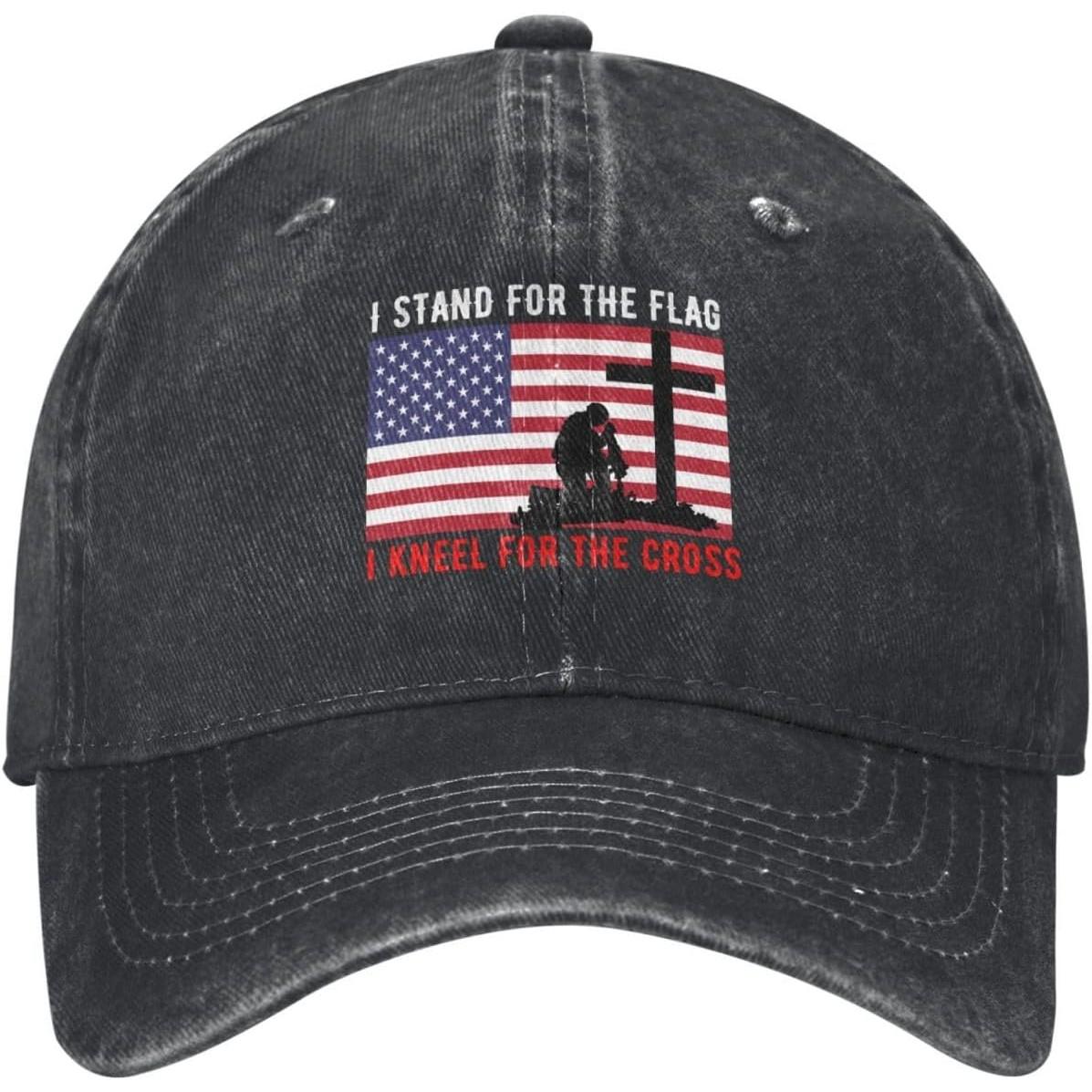 

I Stand for The Flag I Kneel for The Cross Baseball Cap Distressed Denim Style Adjustable Dad Hat Can Be Adjusted чёрный