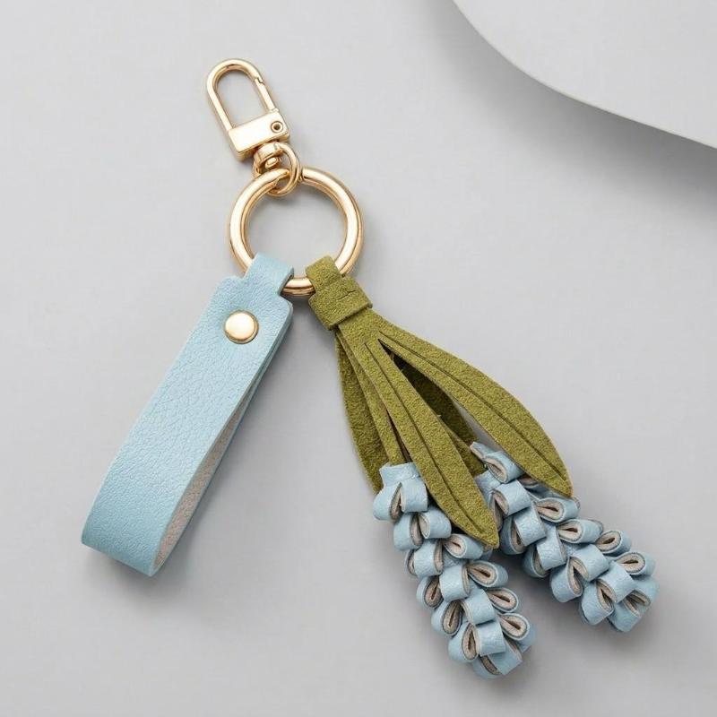 Multi-color PU Leather Flower Keychain 1Pcs Handwoven Portable Pendant Hanger for Backpack Car Key Daily Decor Travel Souvenir