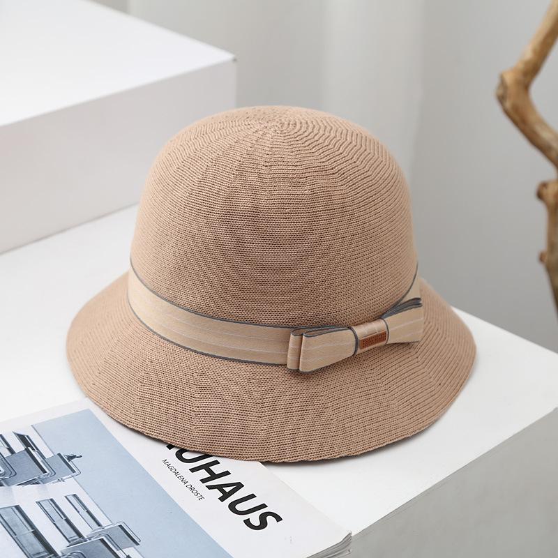 Face Small Bucket Hat Women Spring Autumn Winter Knitted Bow Elegant British Top Hat Versatile Fashion Sunshade Basin Hat
