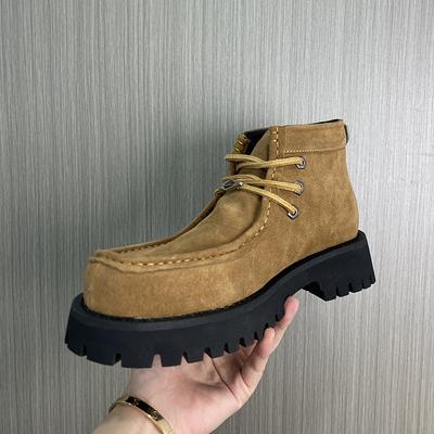 New Products Women's Derby Shoes Leather Brown Suede Round-Toed Lace-up Thick Soled Versatile Loafer For Men