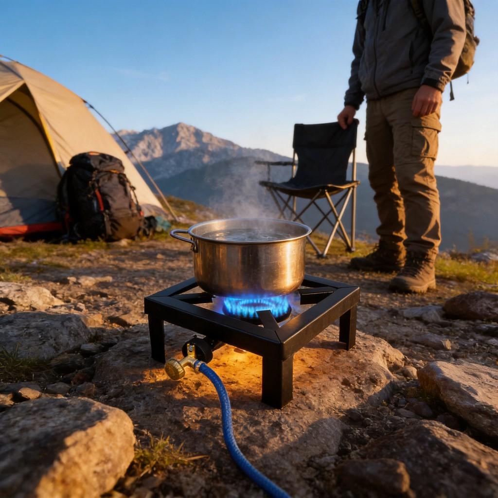 Outdoor Iron Gas Stove With Support Frame For Camping And Garden Cooking
