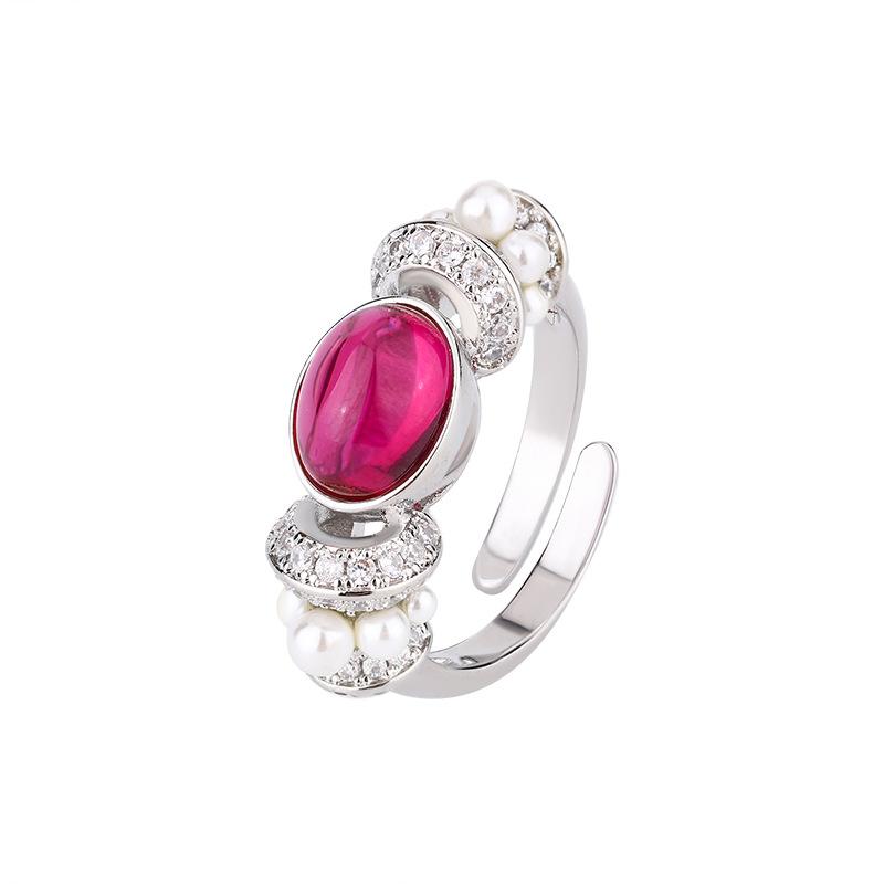 Autumn and winter jewelry rings, colored treasures, red zircon pearls, design sense, fashion commuting versatile light luxury women's jewelry