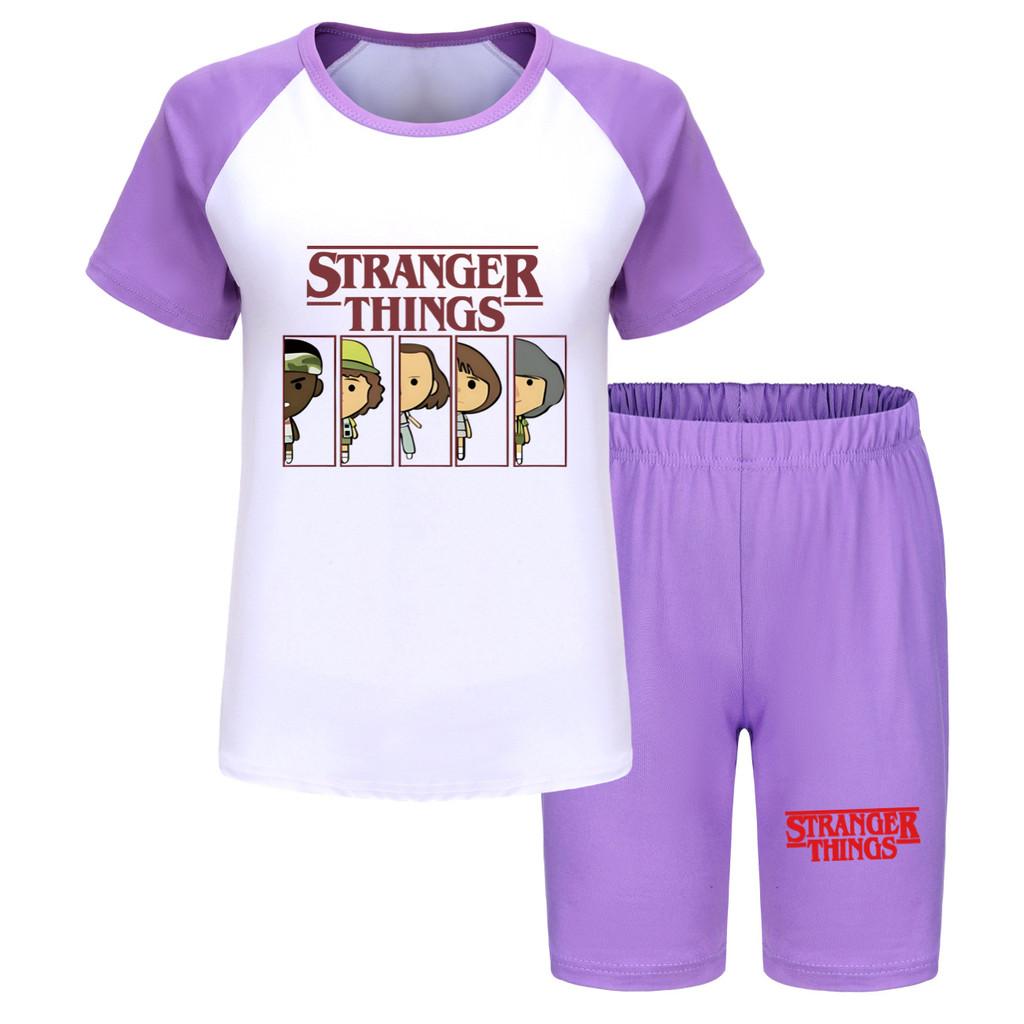 

5248 Детский спортивный костюм для мальчиков и девочек с принтом «Странный человек»: футболка, шорты. 170cm фиолетовый