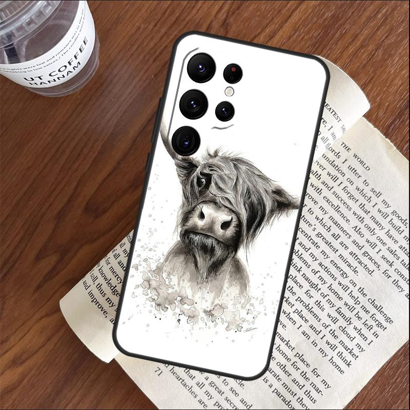 Highland Cow Scottish Art Phone Case For Samsung Galaxy S25 S23 S22 S21 Ultra S9 S10 S20 Plus S24 FE Funda Cover Shell