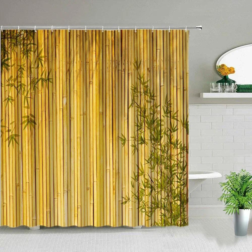 Modern Green Natural Bamboo Series Shower Curtain Set Waterproof Home Bathroom Decor Curtains With Hook Popular Bath Accessori