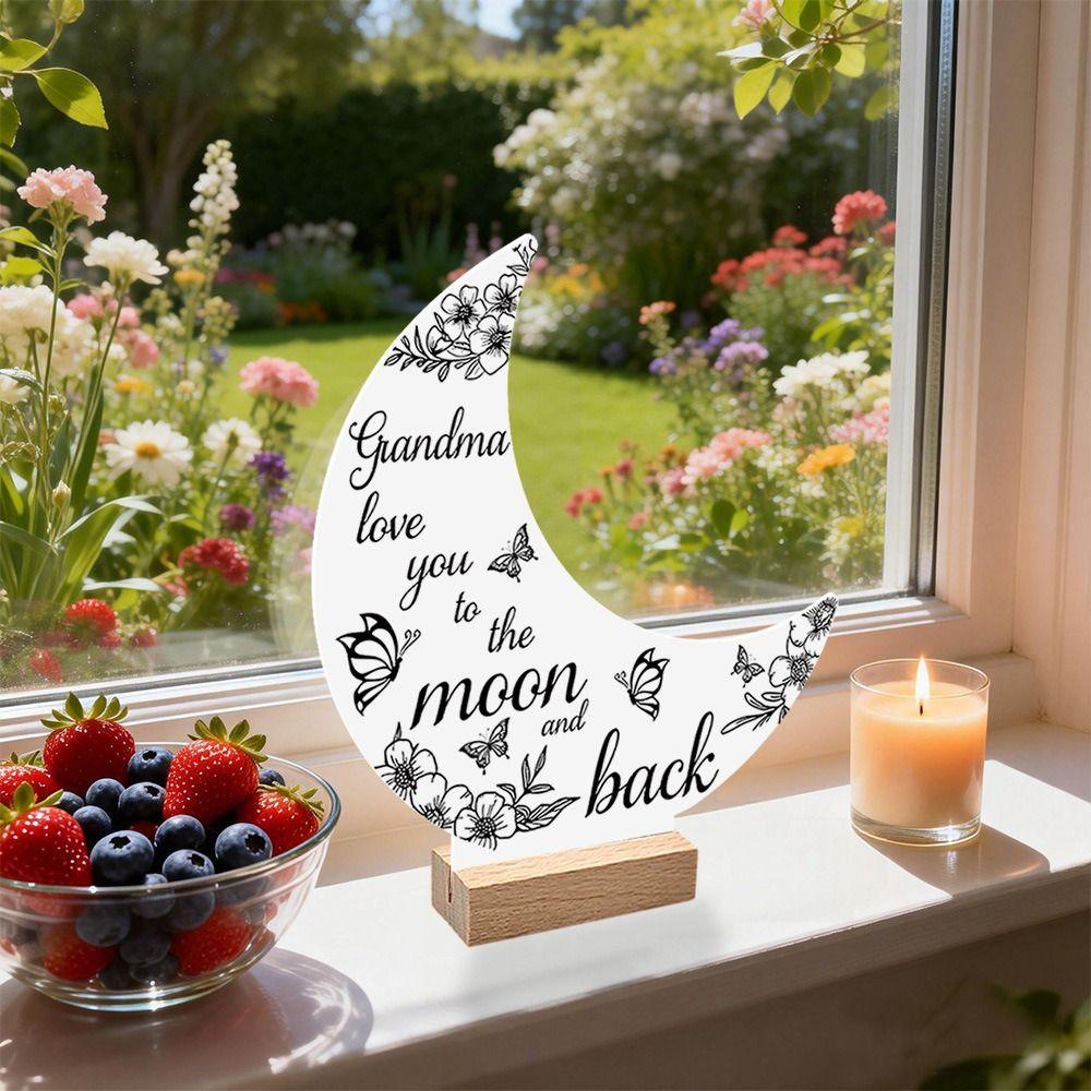 Mother's Day 3D Moon Decorative Ornaments with Wood Base Decorative Figurine Desktop Ornament  Gift