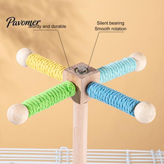 Bird Cage Entertainment Spinning Perch Toy, Rotating Parrot Wooden with Colorful Birdcage Accessories for Small Parrots Rope, Accessory Conures