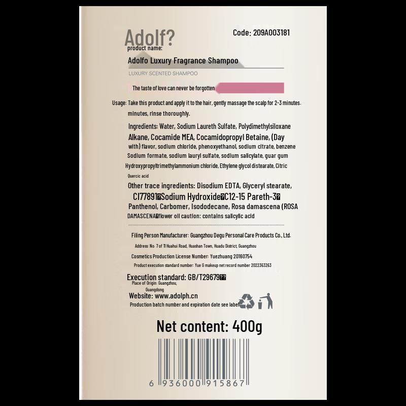 Adolph Luxury Fragrance Shampoo