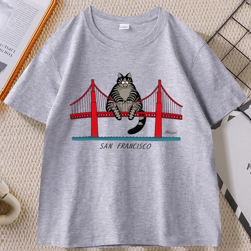 B-Kliban Cat San Francisco T-Shirt for Men Women Casual Cotton Short Sleeve Round Neck T Shirt Man Designer Clothes Streetwear
