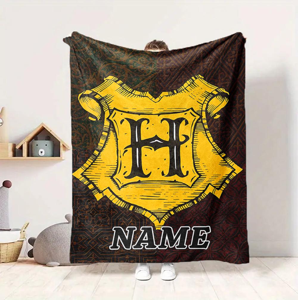 Custom Name Hogwarts Crest Flannel Blanket Throw Blanket Soft Warm Sofa Bed home Decor Unique Gift