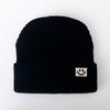 Cute Smiley Face Label Wool Hat Women's Autumn and Winter Warm Trend Versatile Ear Protector Black Knitted Hat Men