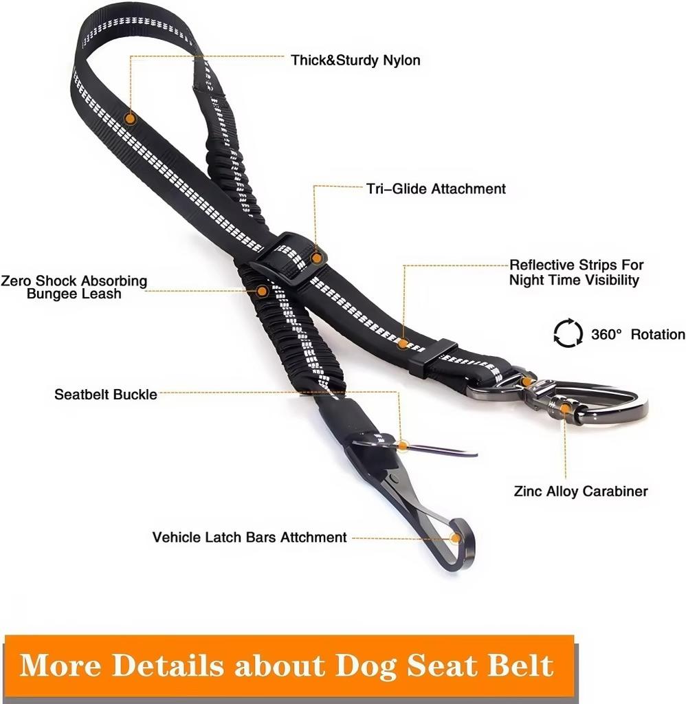 Dog Seatbelt Updated 3-in-1 Pet Car Seat Belts For Dogs Car Tether With Clip Hook Bungee Dogs Safety Belt With Swivel Carabiner
