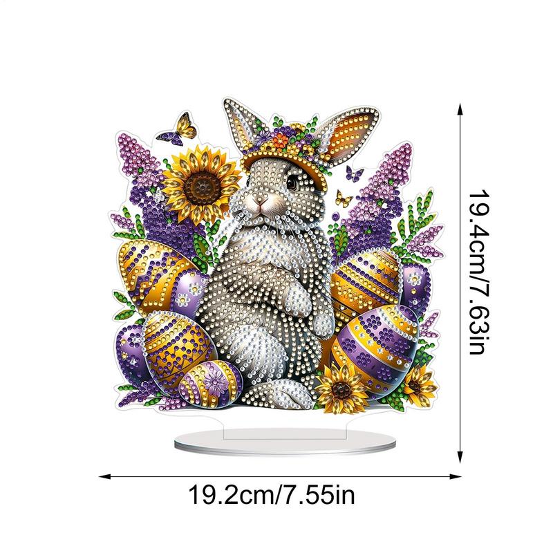 Rhinestone Art Easter Bunny Crystal Painting Art Rhinestone Desk Placement Ornament Double Sided Stand Up Gem Painting Craft For