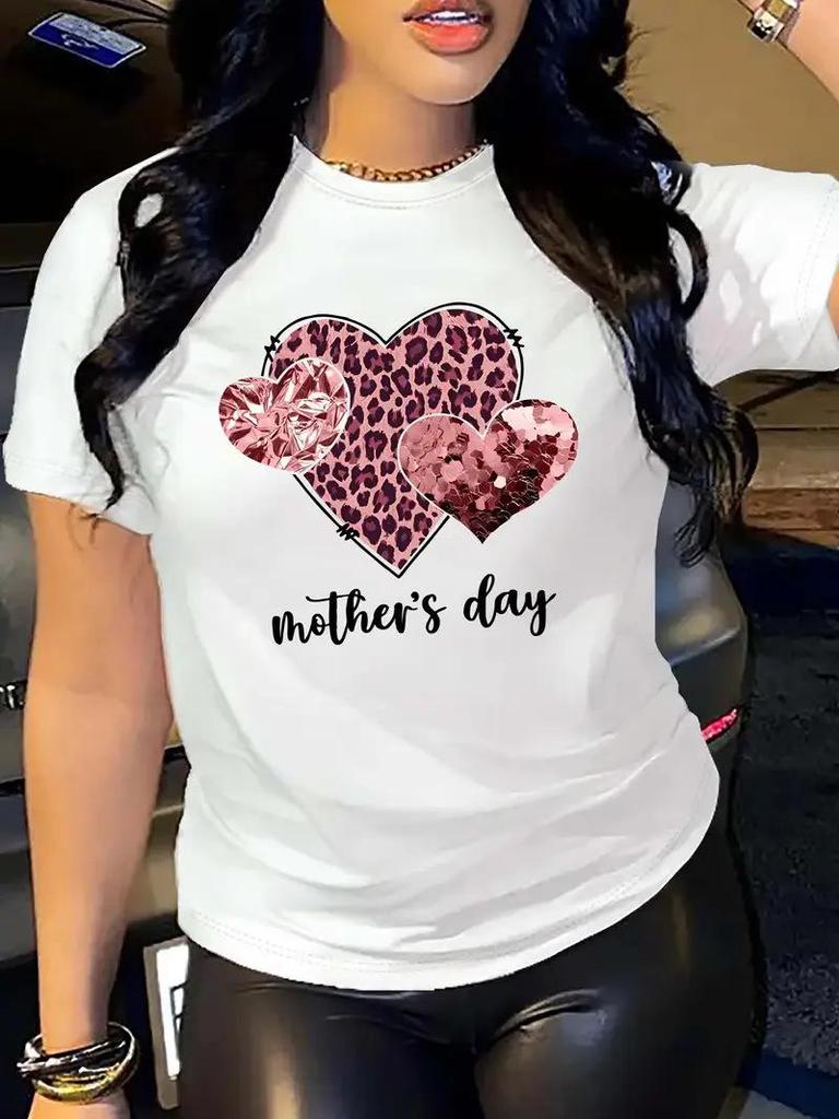 Women's Mother's Day Round Neck Short-Sleeve Top - European & American Style, Free Shipping