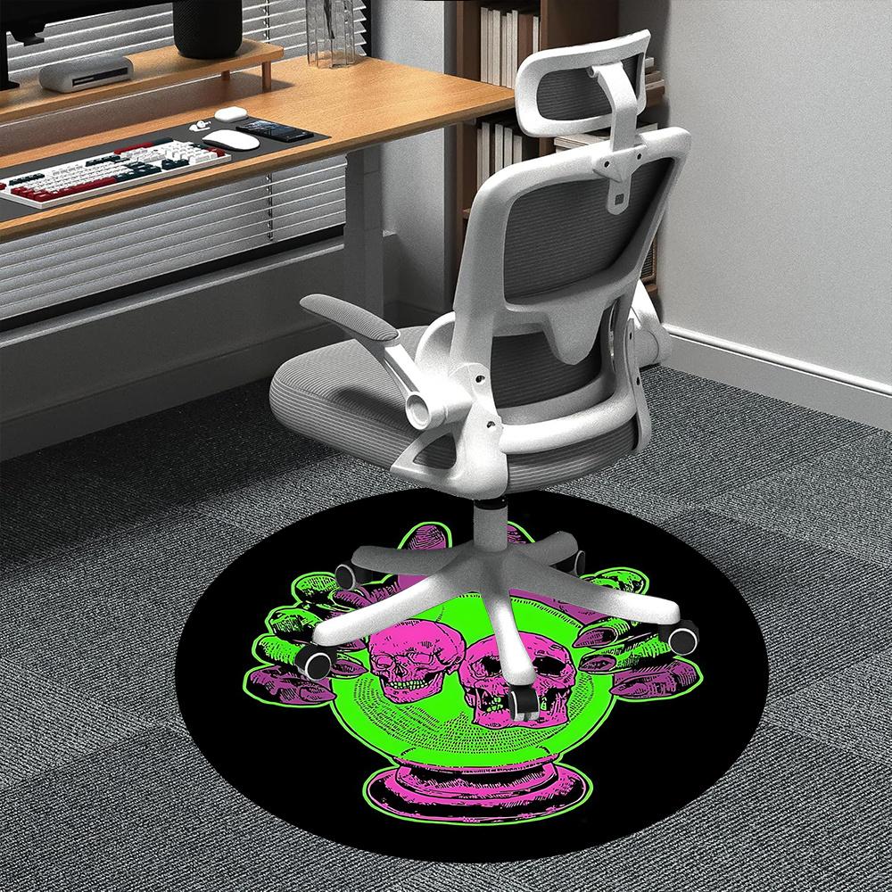 

1pc Crystal Ball Skulls Office Round Area Rug, Indoor Mat Suitable ForOffice, Under Office Chairs Bedroom Living Room Home Decor, Room Deco u33 80cm by 80cm