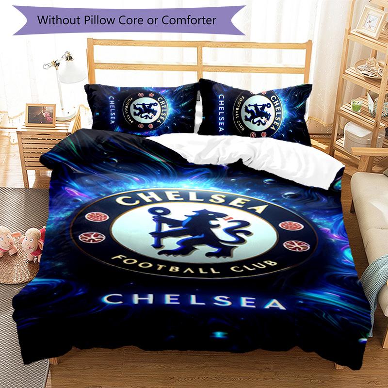 3pcs Chelsea FC logo pattern bedding set duvet cover set includes duvet cover &pillowcases,perfect all season bedroom decoration&gift