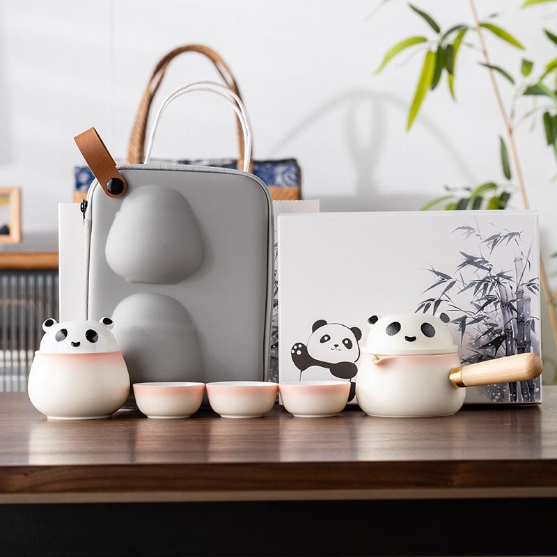 Guochao Side Handle, a Pot of Three Cups of Travel Tea Set, Light Luxury, Modern Suet Jade Porcelain, Business Commemorative Gift