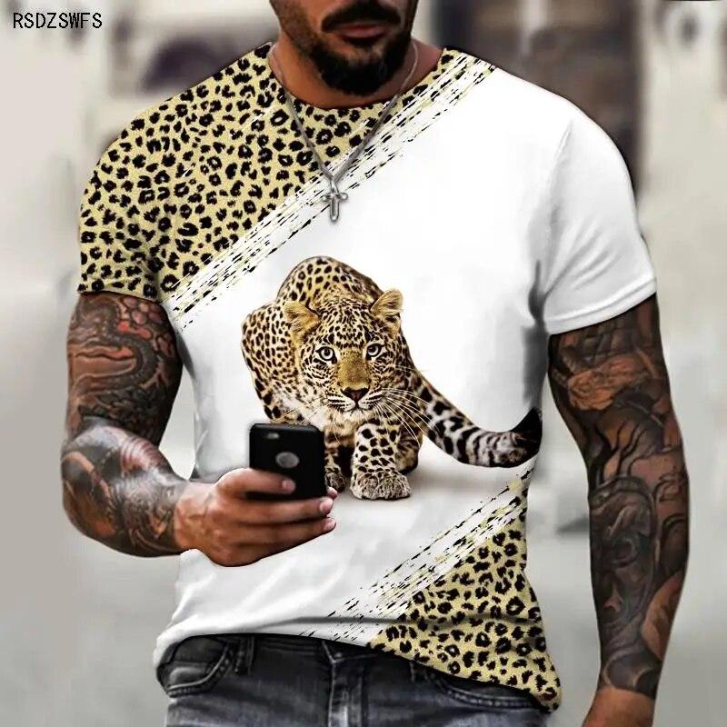 

Мужские и женские футболки с леопардовым принтом «Мир животных» HD с короткими рукавами, большие летние модные тенденции, свободные топы с короткими рукавами XXXL