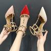 Women's Shoes  Summer Sandals Pointed Toe Patent Leather Rivet Buckle Sandals Stiletto Beige Khaki Red All-match High Heels