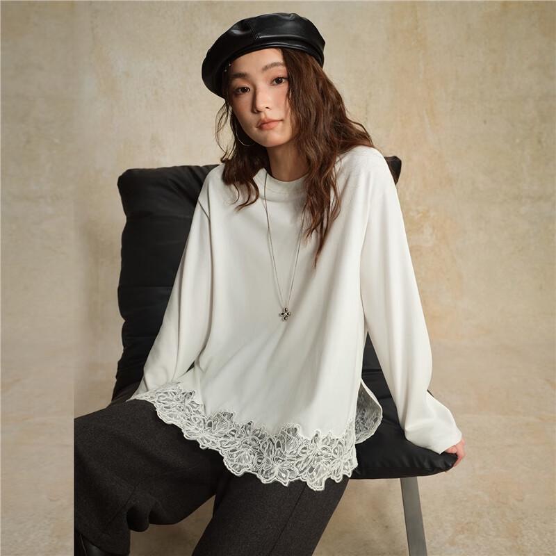 Giordano Women's Lace-Trim Long-Sleeve T-Shirt