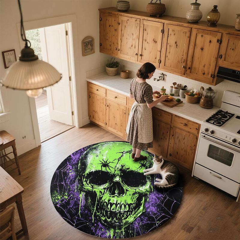 Fire and Smoke Skull  Round Area Rug,Carpet Rug for Living Room Bedroom Sofa Playroom Decor,Non-slip Floor Mat