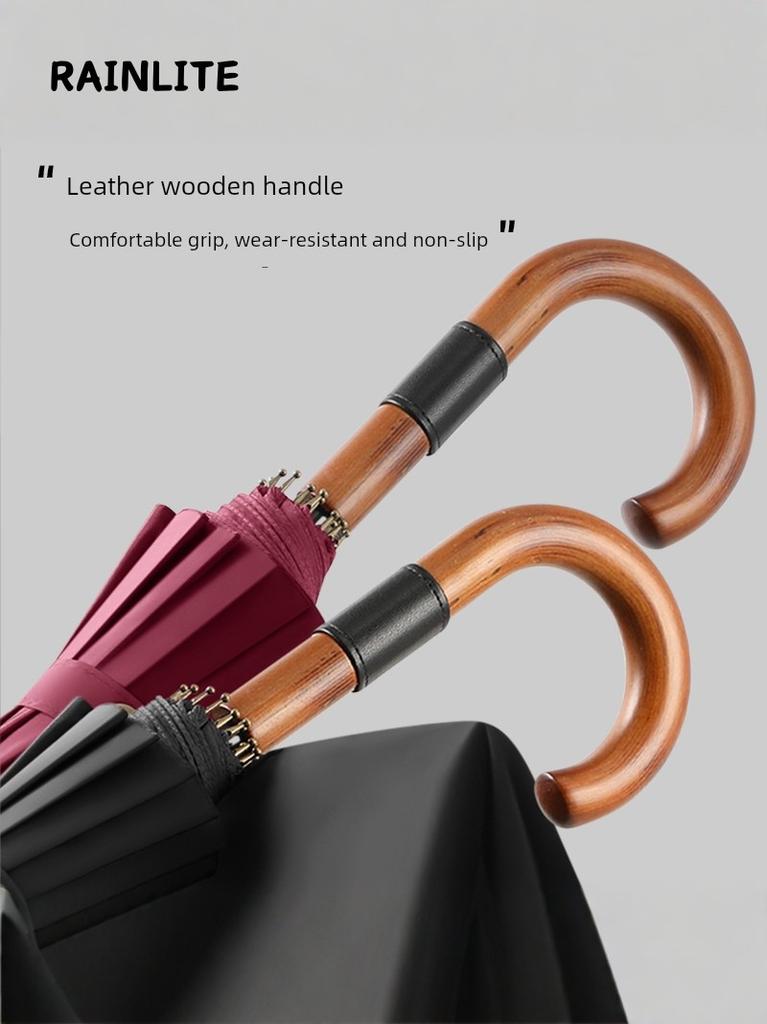 Ombrello Rainlite Manico Lungo Grande Automatico Uomo d'Affari Rinforzato Spesso Resistente al Vento Forte Ombrello da Golf Manico Curvo