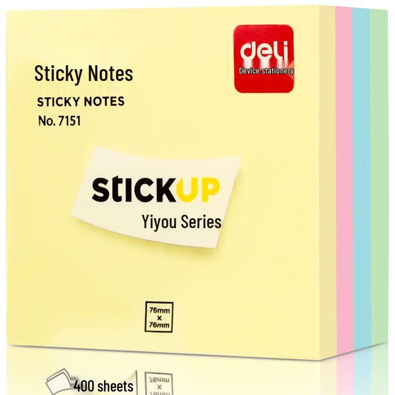 Deli 4-Color Square Sticky Notes, 76x76mm