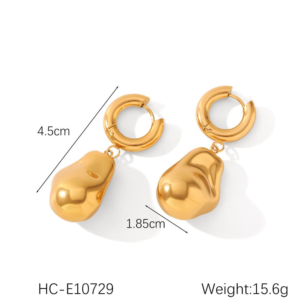 18K Gold Stainless Steel Plain Hoop Earrings, Ins Style Niche Design, Premium Steel Bead Baroque Pendant Earrings