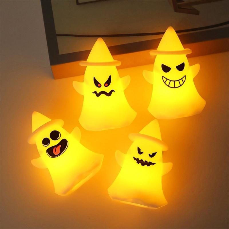 4Pcs Luminated Ghostly Figurine Desk Light Halloween Night Lamp Decoration For Table Mantels Kitchen Countertops Shelf