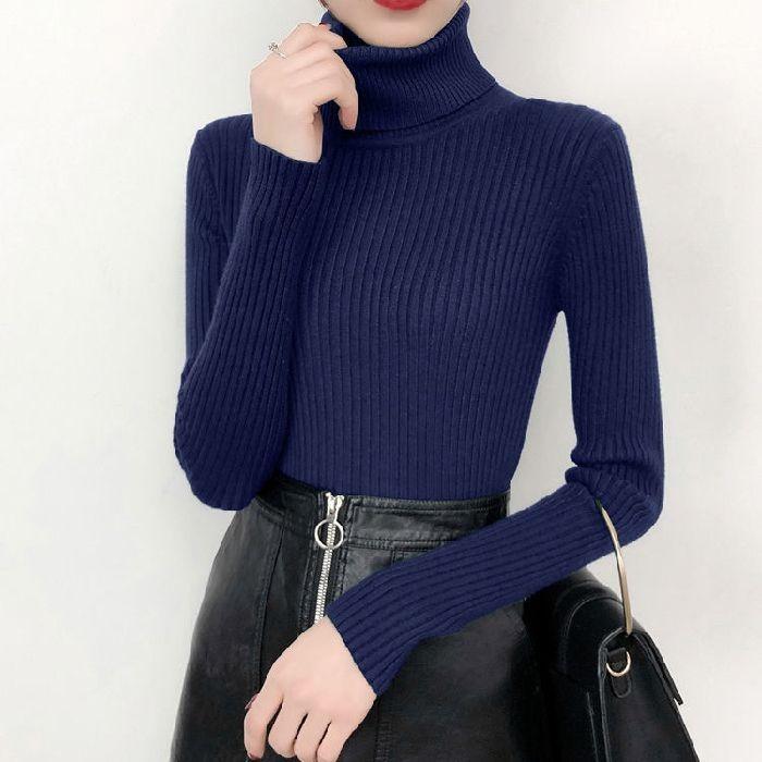 26/5000 Autumn and Winter High-neck Sweater, Women's Slimming Short Thickened Pullover Top, Stylish Long-sleeved Knitted Base Layer