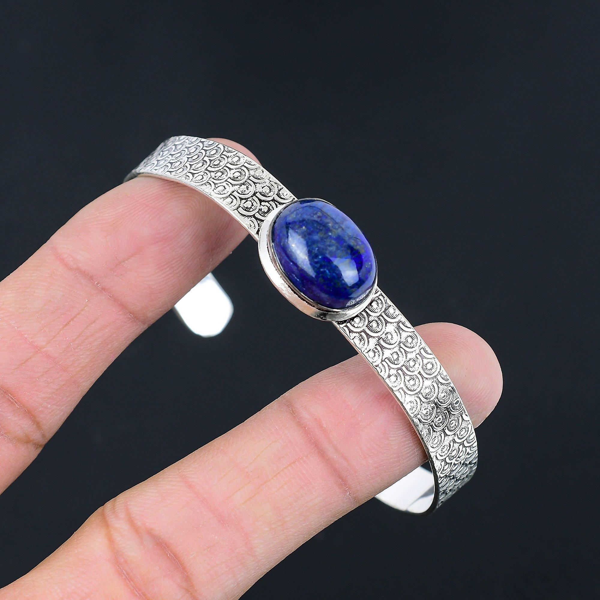 925 Silver Oval Lapis Lazuli Gemstone Sister Elegant Wedding Unique New Bangle Adjustable
