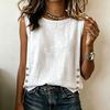Women's Casual Linen Sleeveless Tank Top, Round Neck Loose Fit Blouse With Side Buttons, Summer Textured Camisole